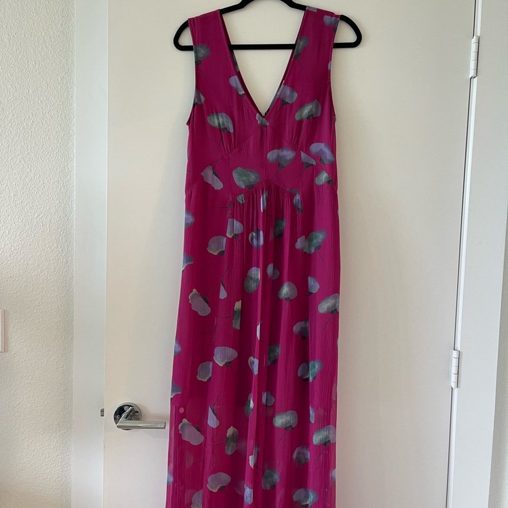 Coach Pink Pleated Maxi Sundress V-Neck Sleeveless